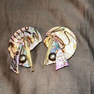 Vintage Leather Button Earrings with Gold Accents